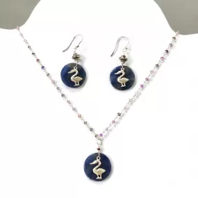 925 Sterling Silver Jewelry :  Natural Untreated BLUE SAPPHIRE Gemstone 1.85" Beaded Necklace Drop Dangle Earring Jewelry Set