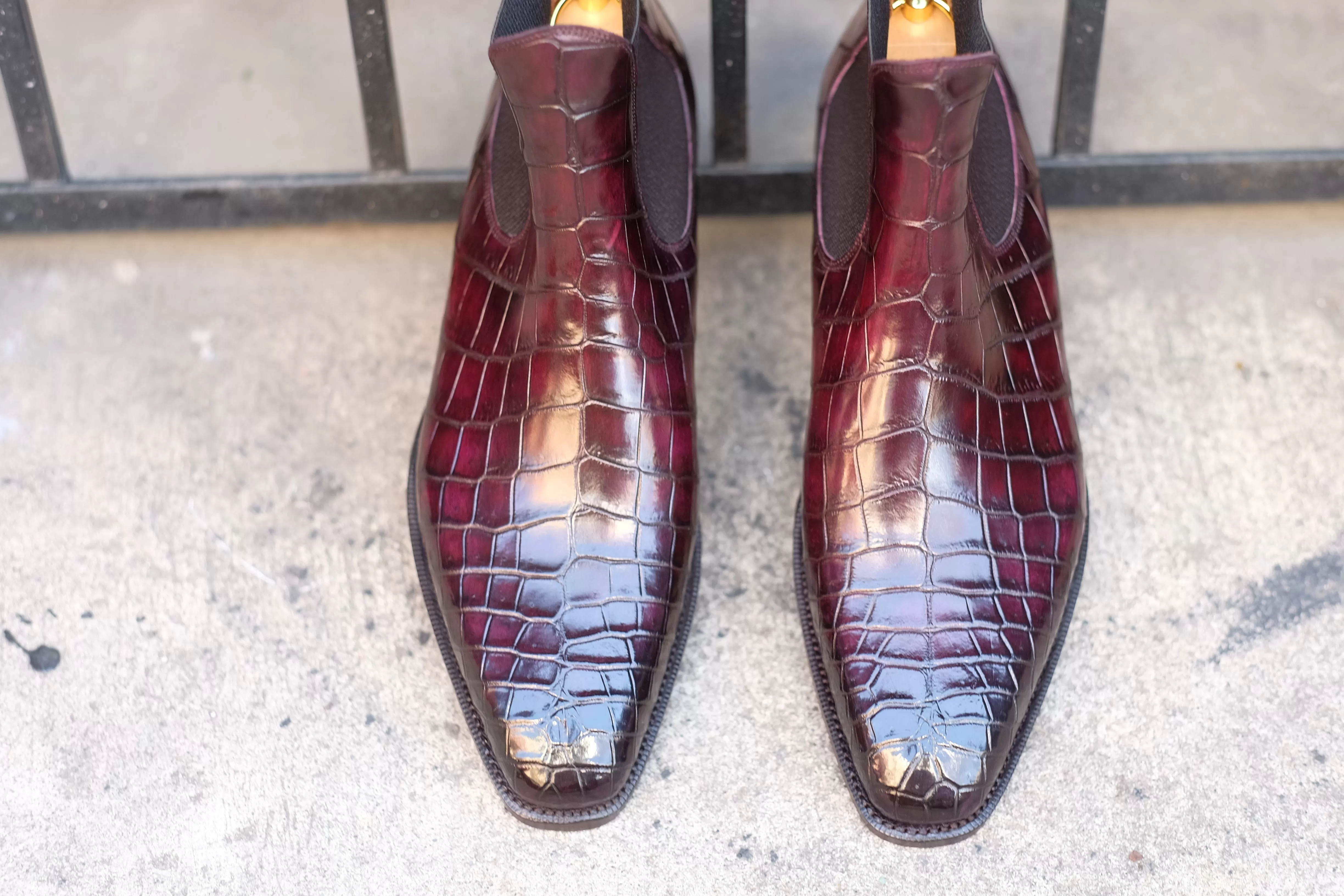 Alki Redux - MTO - Genuine Crocodile - Burgundy Patina - LPB Last - Single Leather Sole