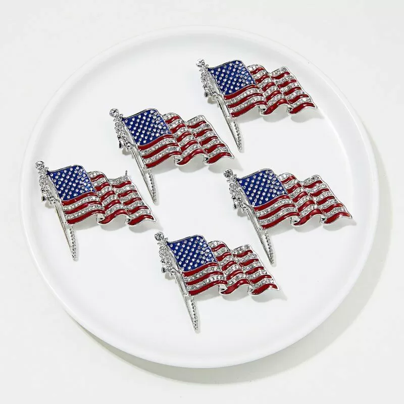 American Flag Cubic Zirconia Pin Patriotic Brooch