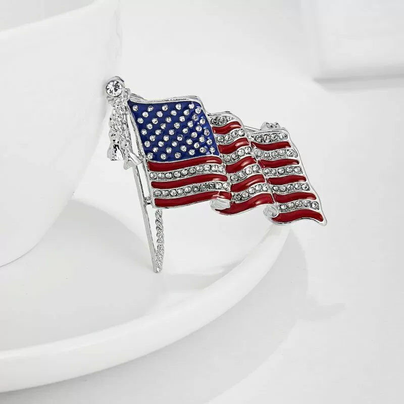 American Flag Cubic Zirconia Pin Patriotic Brooch