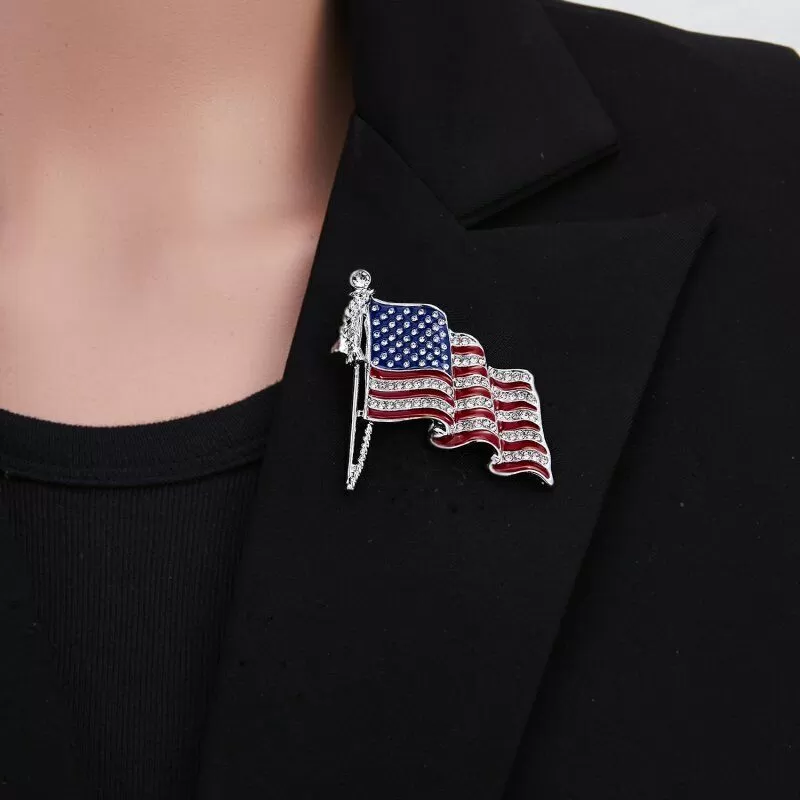 American Flag Cubic Zirconia Pin Patriotic Brooch