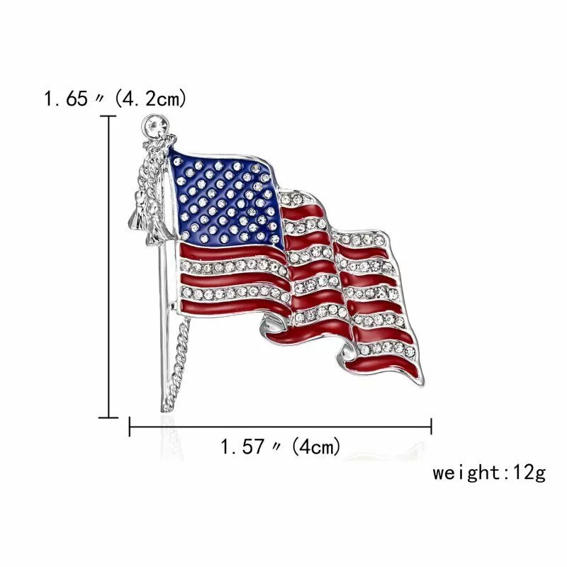 American Flag Cubic Zirconia Pin Patriotic Brooch