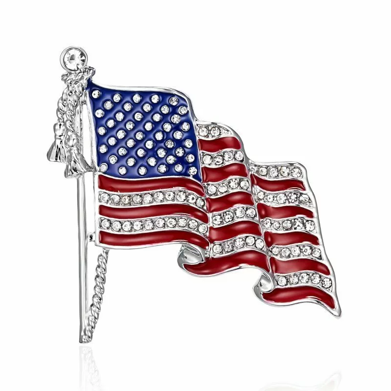 American Flag Cubic Zirconia Pin Patriotic Brooch