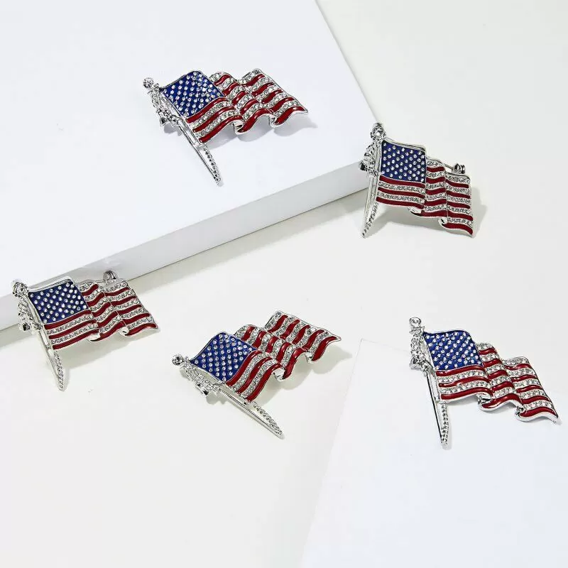 American Flag Cubic Zirconia Pin Patriotic Brooch