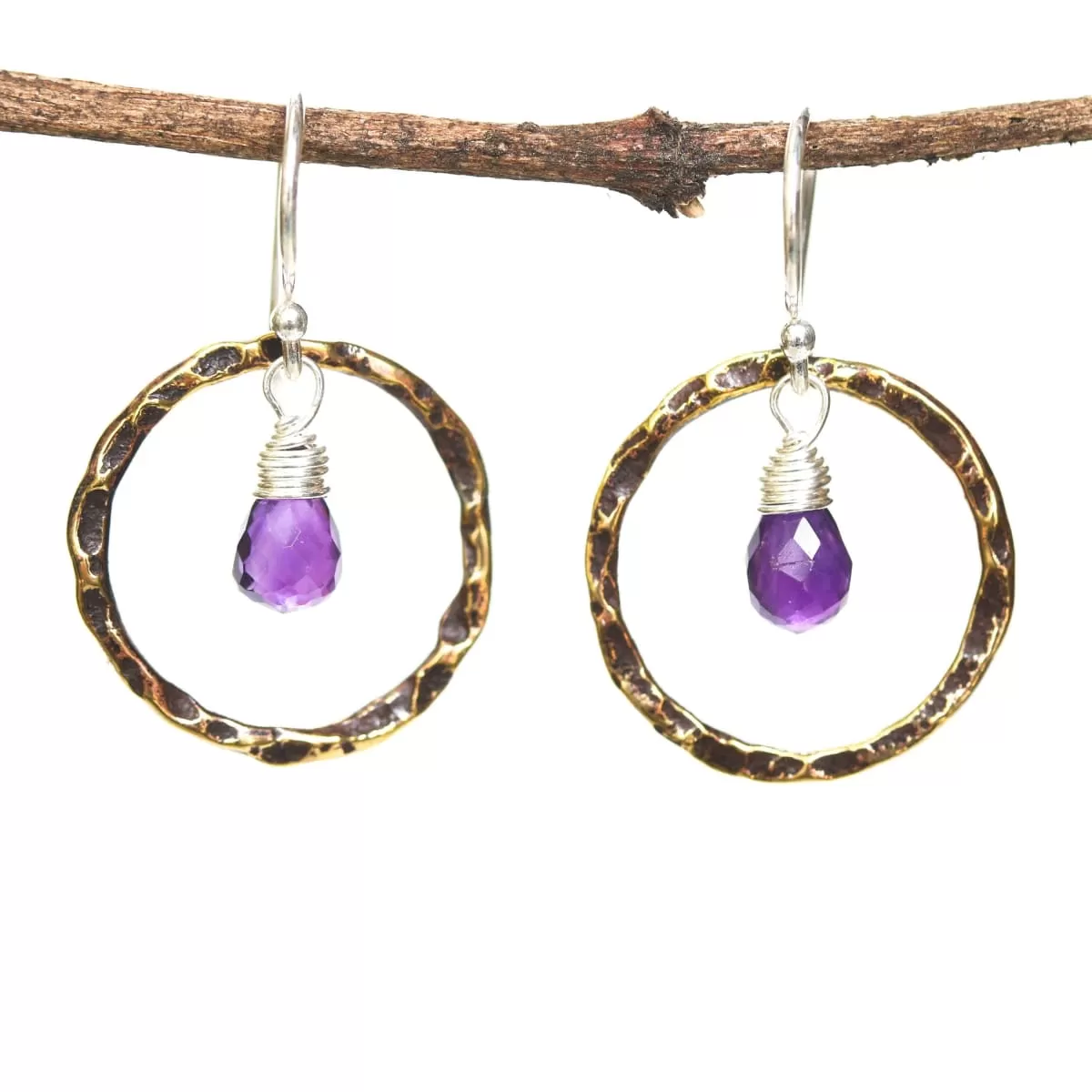 Amethyst earrings, Silver amethyst earring, hoop earring, dangle earring, gemstone drop earring, silver earring,