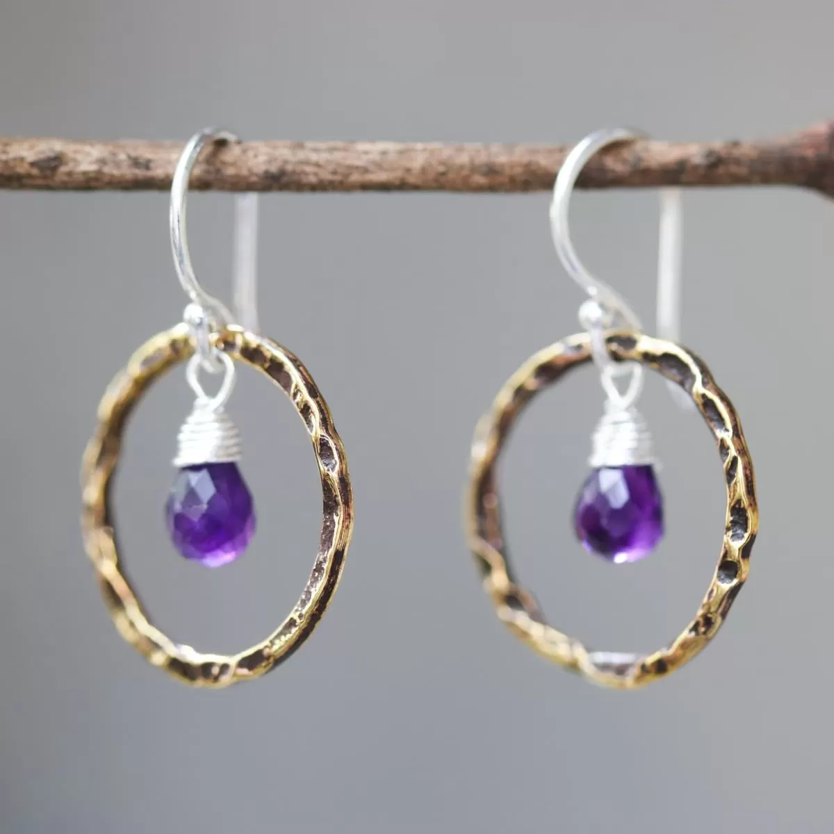 Amethyst earrings, Silver amethyst earring, hoop earring, dangle earring, gemstone drop earring, silver earring,