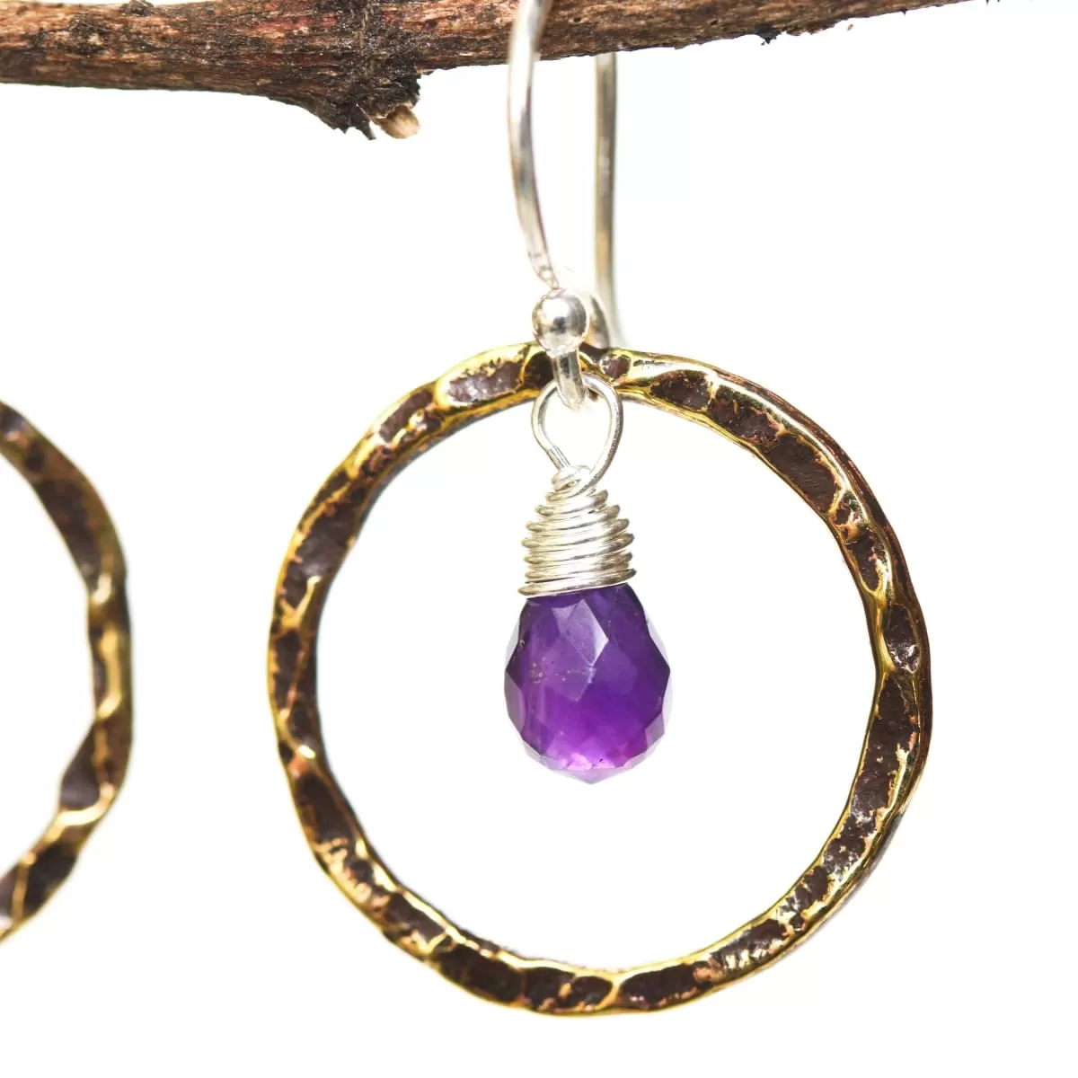 Amethyst earrings, Silver amethyst earring, hoop earring, dangle earring, gemstone drop earring, silver earring,