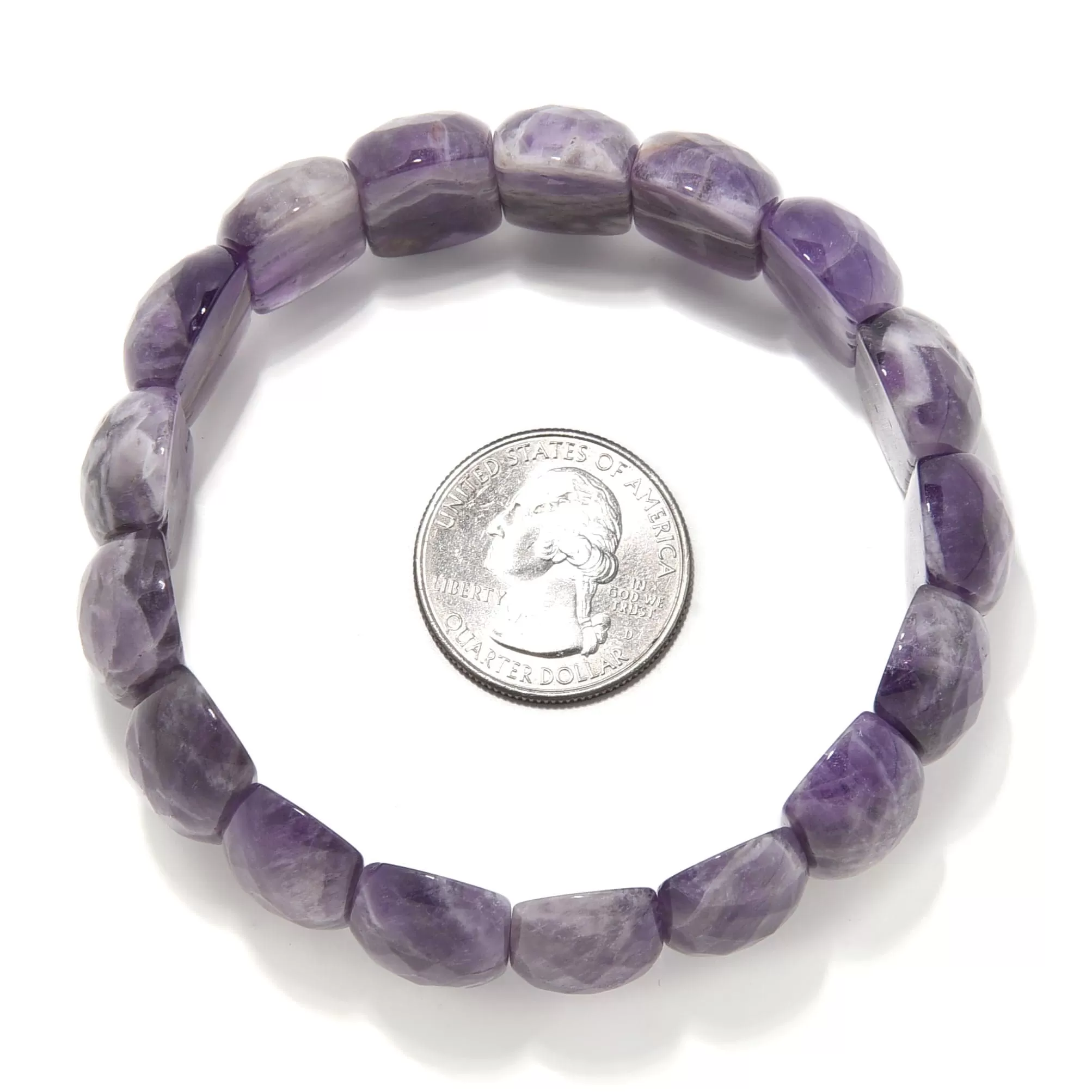 Amethyst Faceted Gemstone Bead Elastic Bracelet