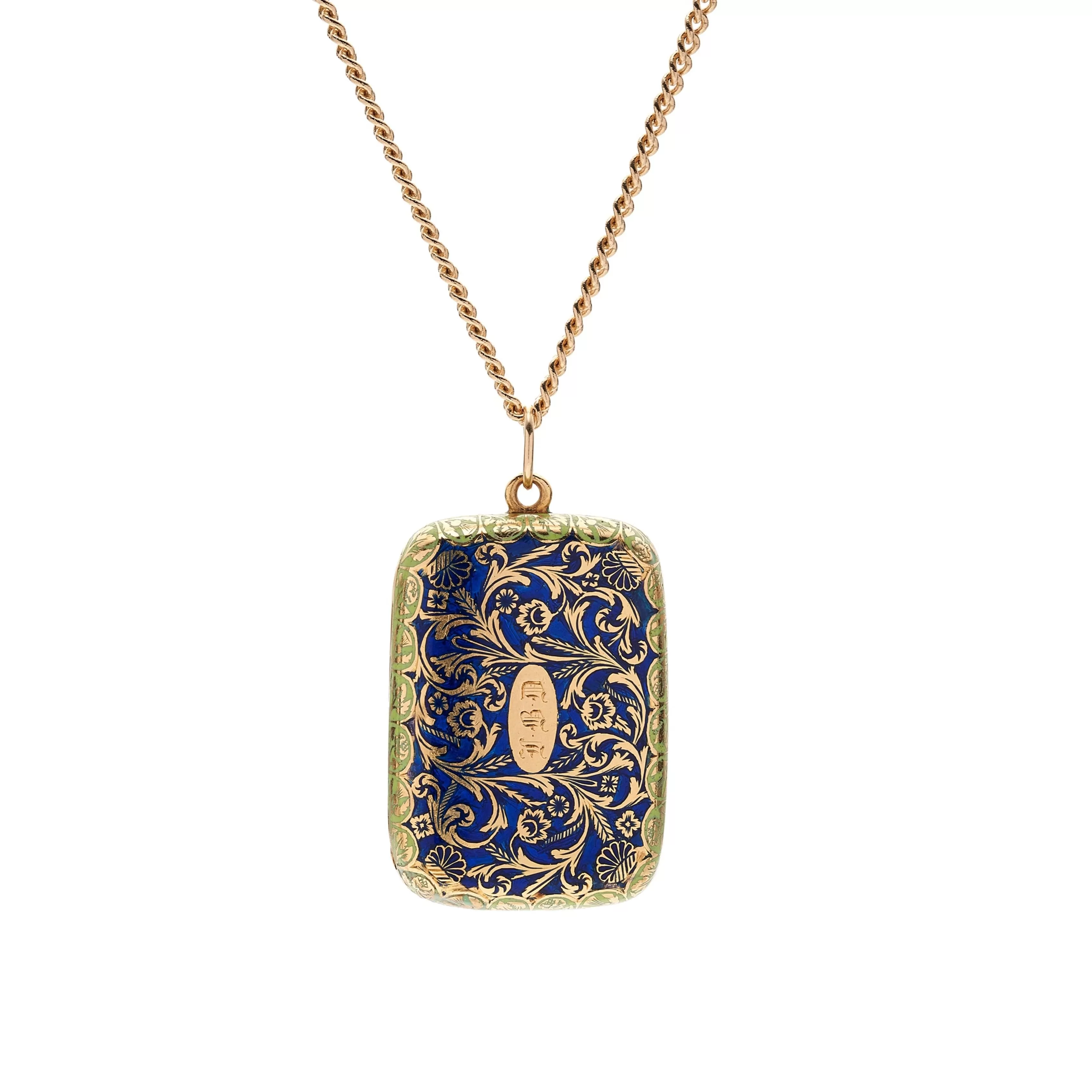 Antique 18k with Forget Me Not Enamel Vinaigrette Pendant