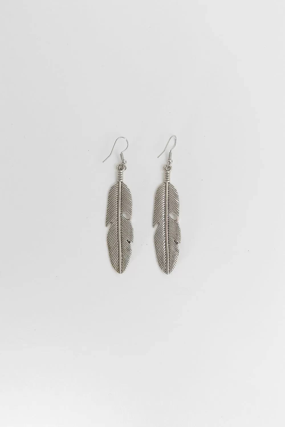 Antique Silver Feather Dangle Earrings