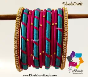 Aqua Pink shaded Designer Silk Bangles