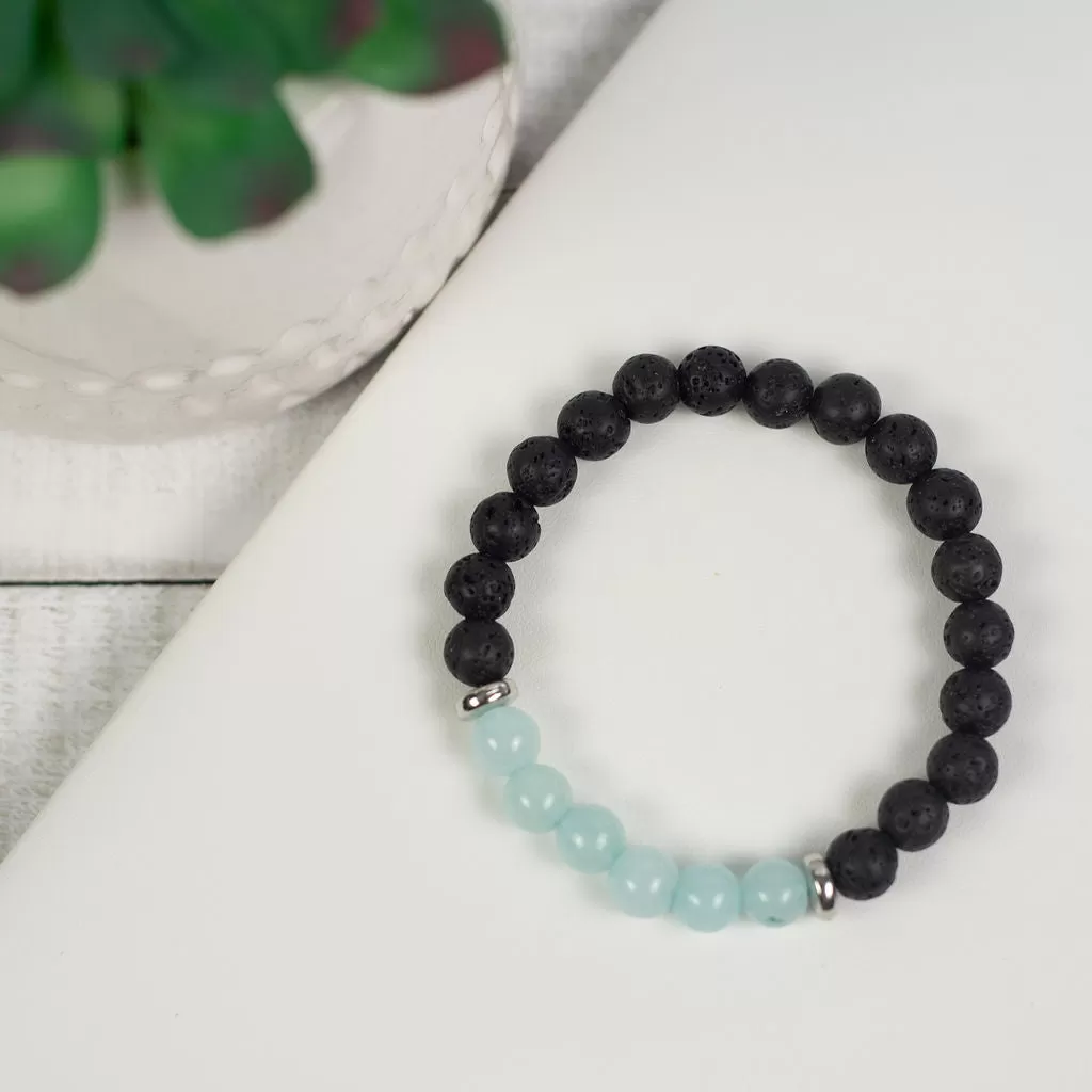 Aquamarine & lava stone stretch bracelet