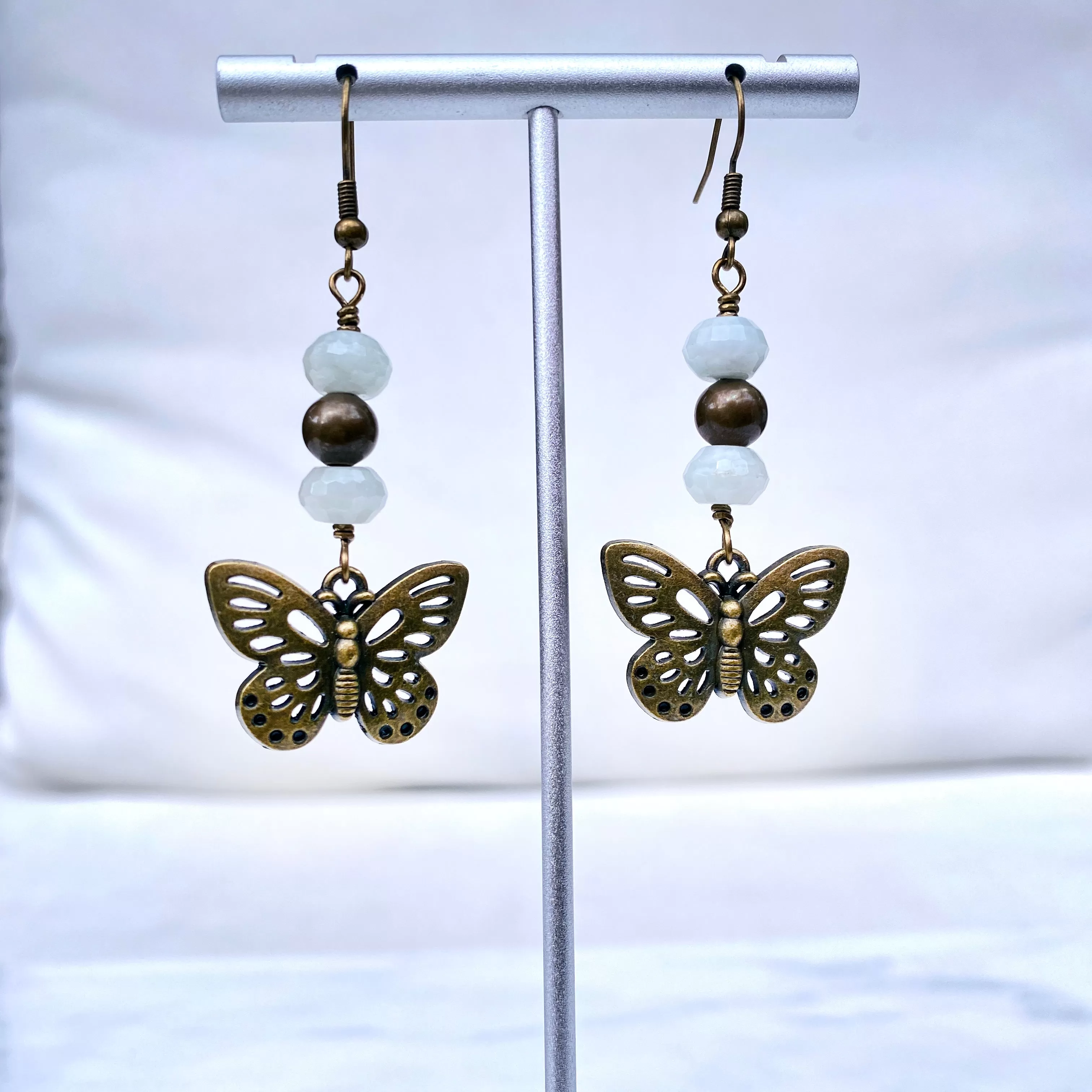 Aquamarine gemstone with brass Butterfly Earrings