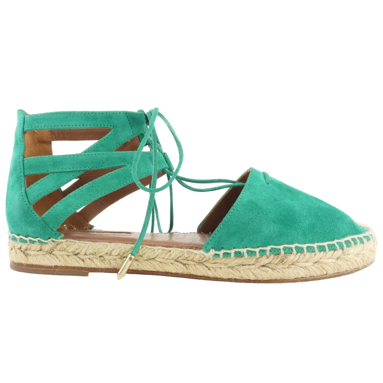 Aquazzura Green Suede Leather Belgravia Flat Espadrille Sandals - 38