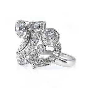 Art Deco 2.25ct OLD European Round Cut Diamond Cocktail Platinum Ring