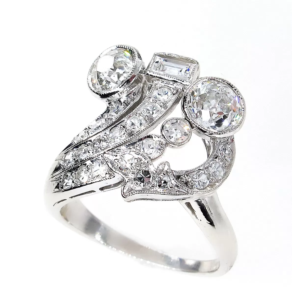 Art Deco 2.25ct OLD European Round Cut Diamond Cocktail Platinum Ring