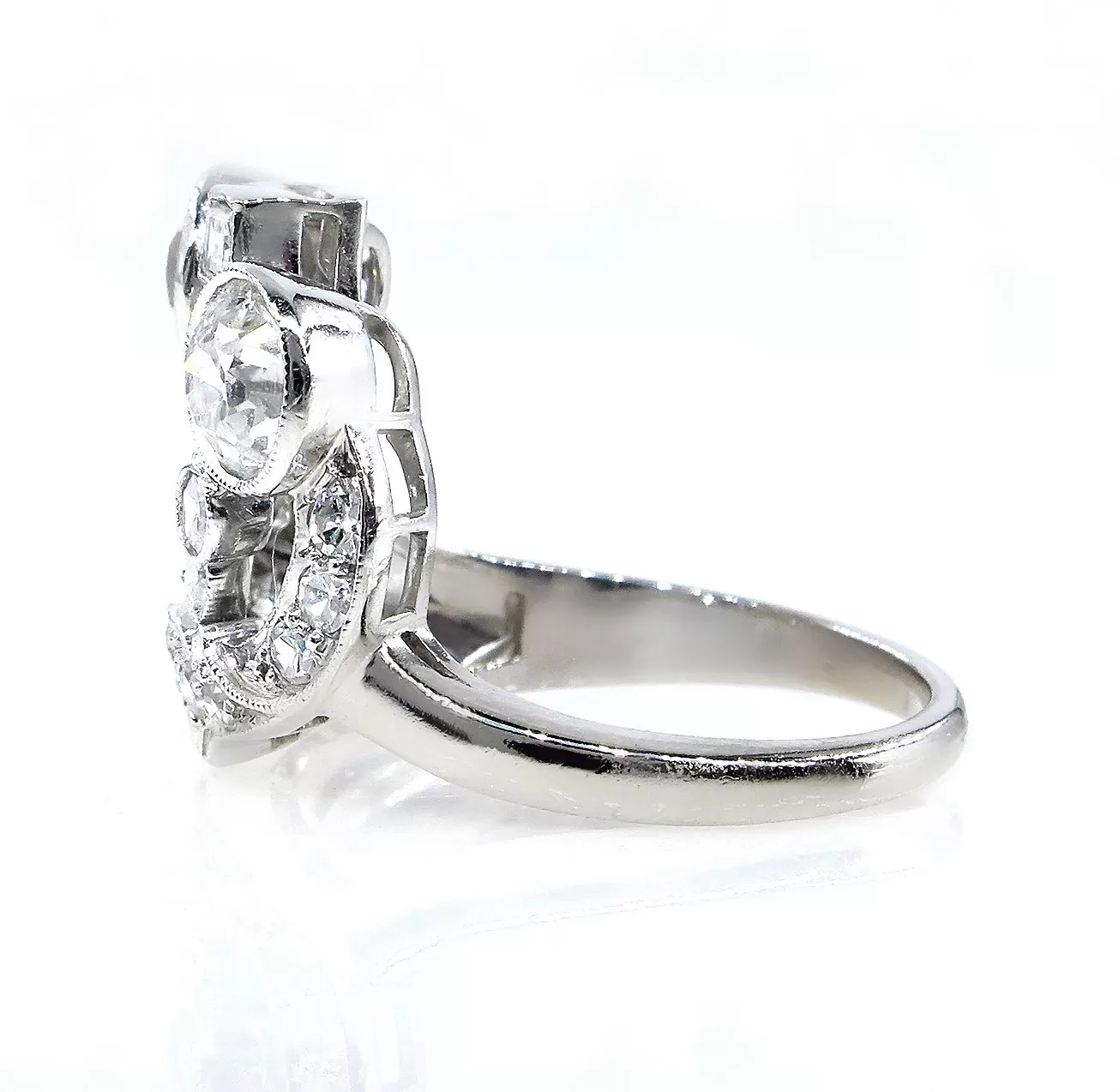 Art Deco 2.25ct OLD European Round Cut Diamond Cocktail Platinum Ring