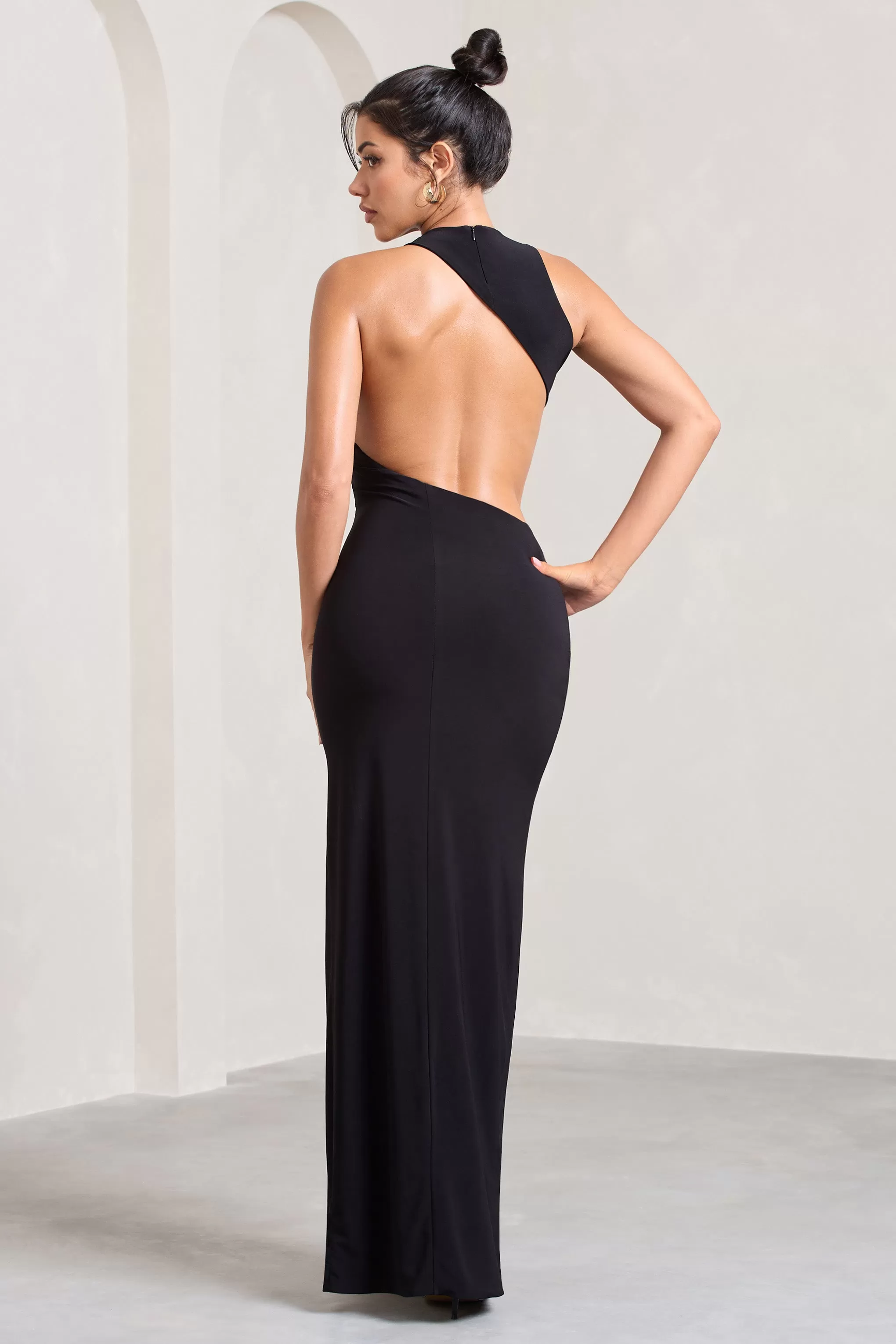 Ashley | Black Asymmetric Sleeveless Cut-Out Split Maxi Dress