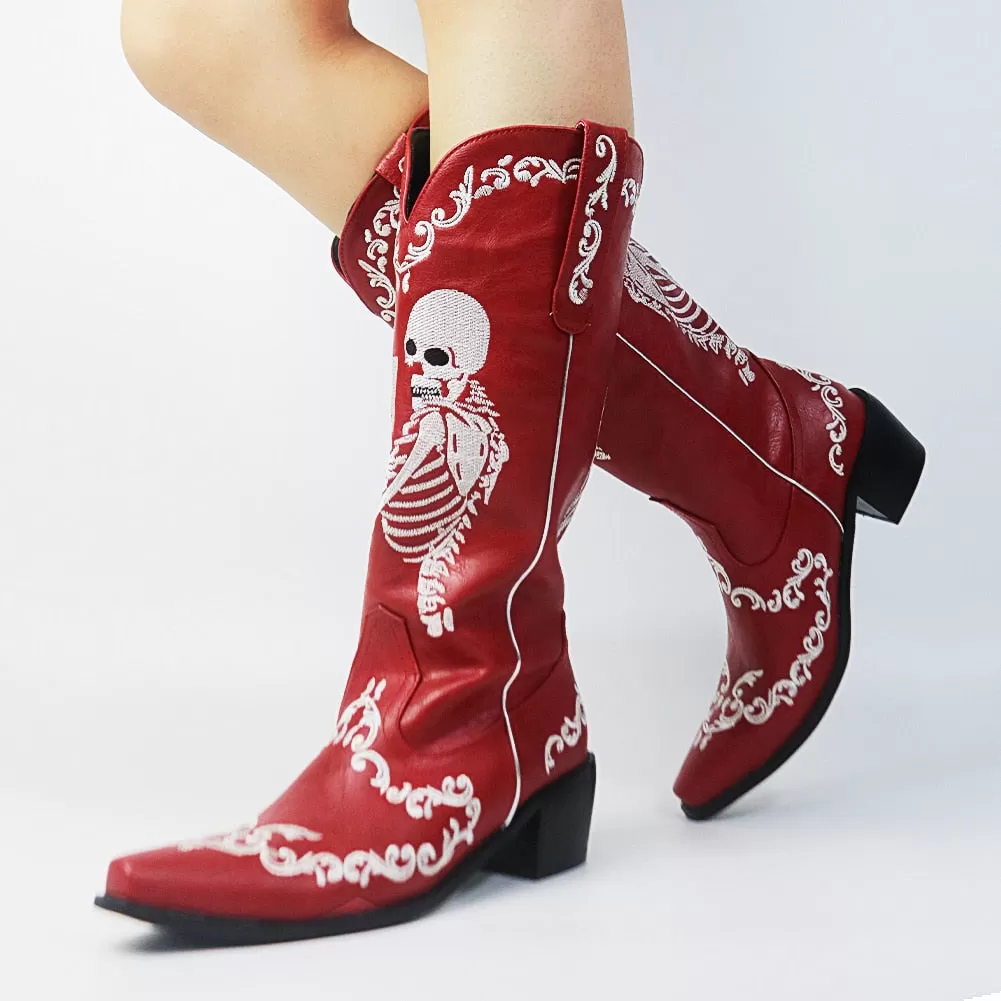 Ashore Western Shop 2023 Cowgirl Boots Fashion Skull Embroidery Western Boots