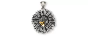 Aster Jewelry Silver And 14k Gold Handmade Aster Flower Pendant  AST1-BEEP