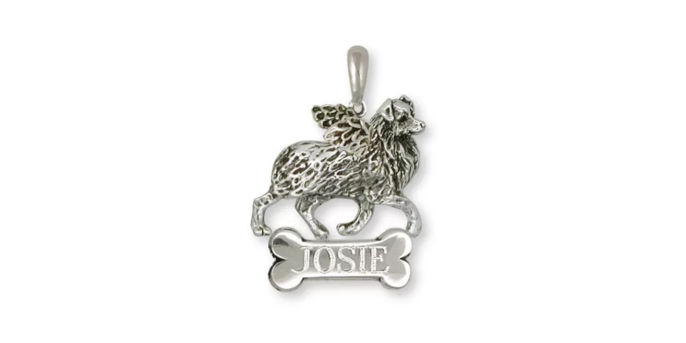 Australian Shepherd Angel Pendant Jewelry Sterling Silver Handmade Dog Pendant AU7-ANP