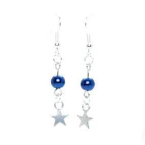 AVBeads Jewelry Charm Earrings Dangle Silver Hook Beaded Blue Star