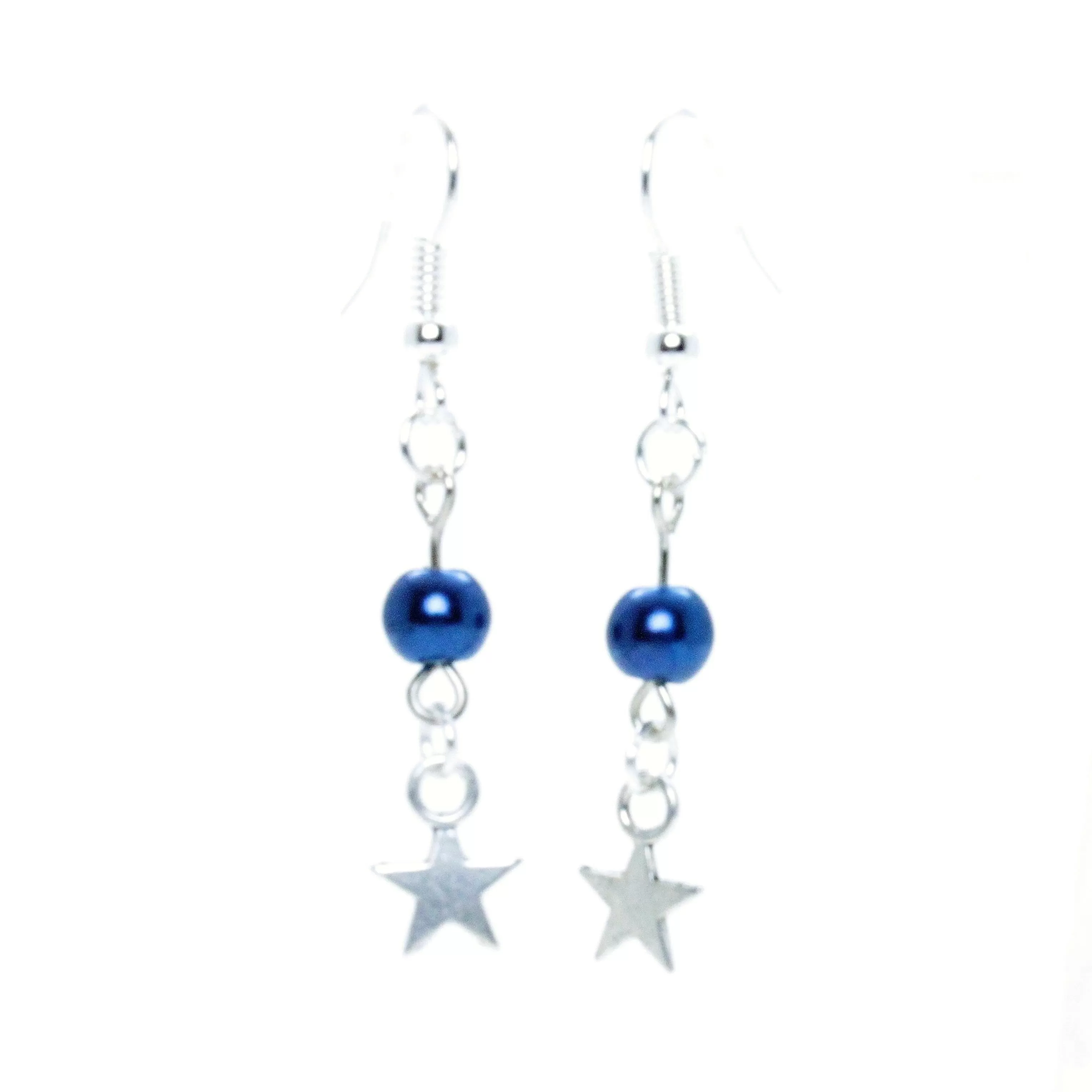 AVBeads Jewelry Charm Earrings Dangle Silver Hook Beaded Blue Star