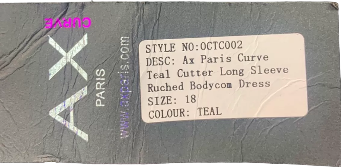 AX Paris Teal Ruched Bodycon Dress UK Size 18