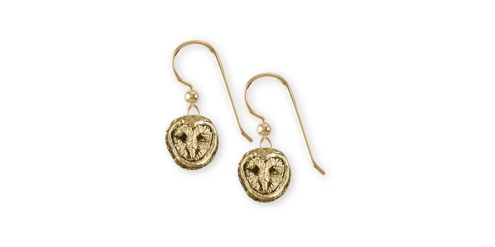 Barn Owl Earrings Jewelry 14k Gold Handmade Owl Earrings OW1XH-FWG