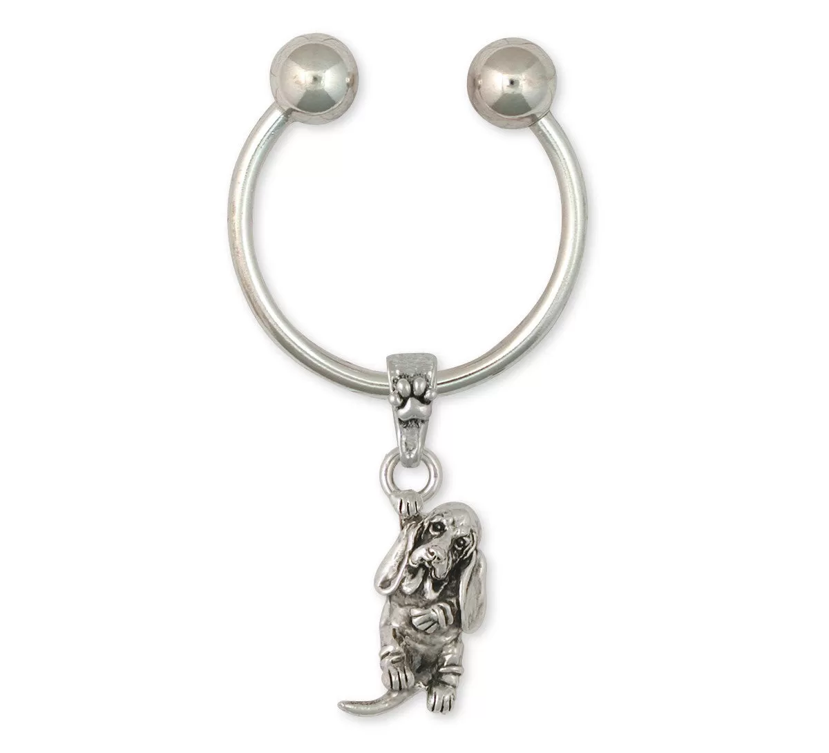 Basset Hound Key Ring Jewelry Sterling Silver Handmade Dog Key Ring BAS8-KR