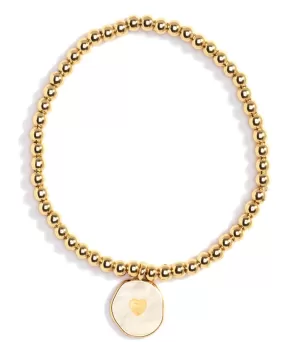 Beaded Bracelet with Heart Charm - Gold