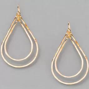 Bella Double Drop Hammered Gold Earrings