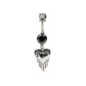 Belly Ring - Black Heart Drip - Silver