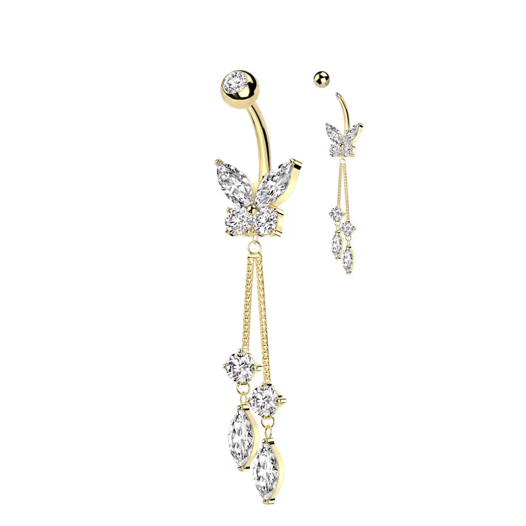 Belly Ring - Butterfly Dangle - Gold