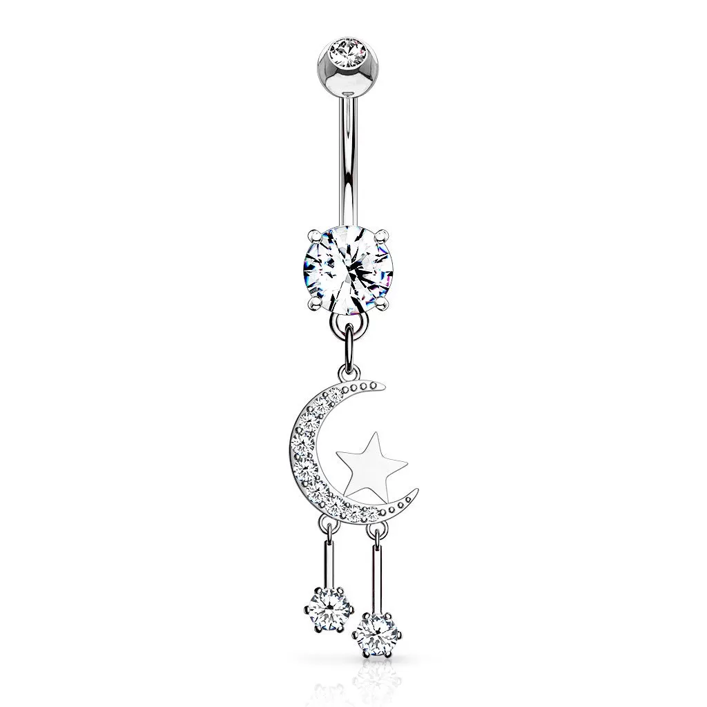 Belly Ring - Moon Star Dangle