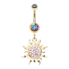 Belly Ring - Sun Gold Aurora borealis gem