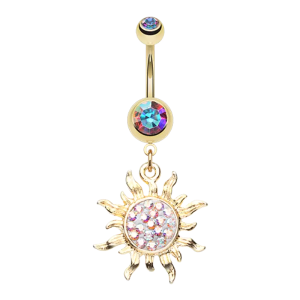 Belly Ring - Sun Gold Aurora borealis gem