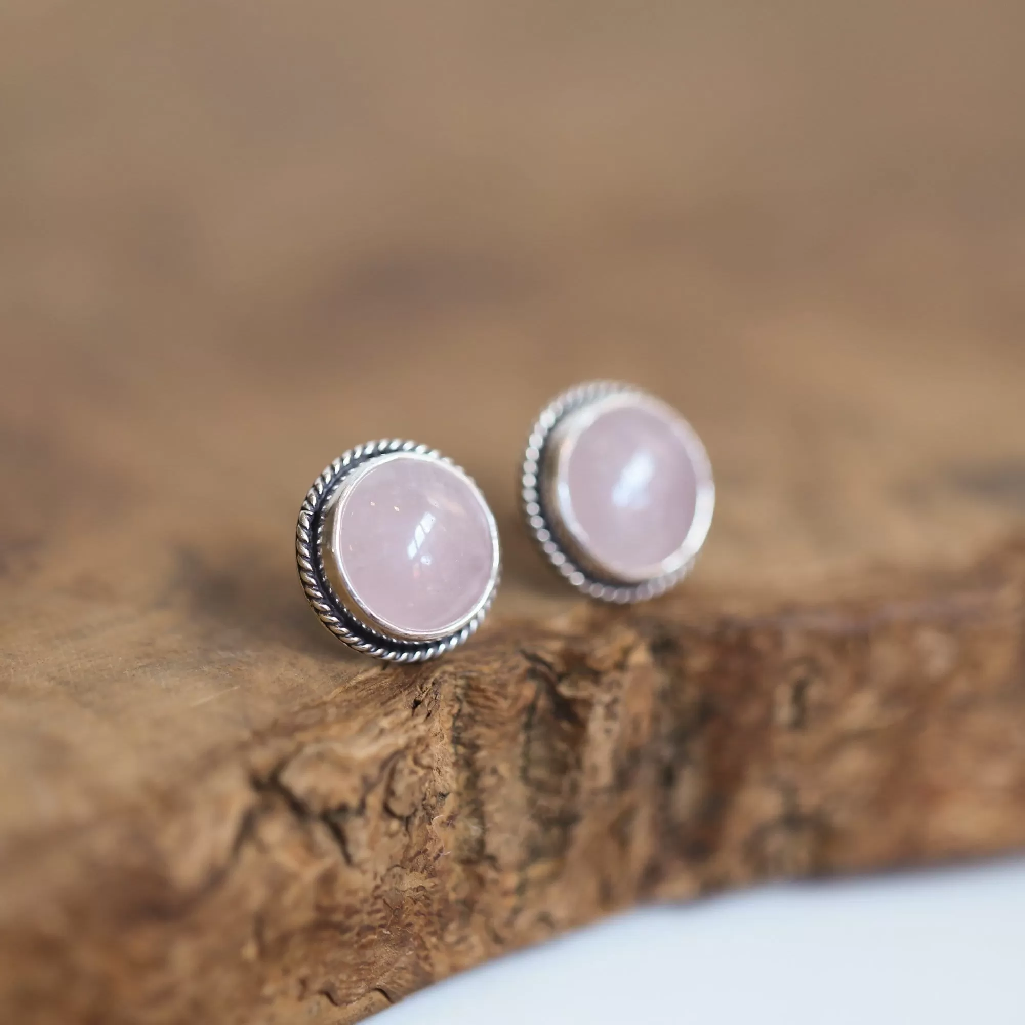 BIG Rose Quartz Traditional Posts - Sterling Silver Posts - Pink Rose Quartz Earrings