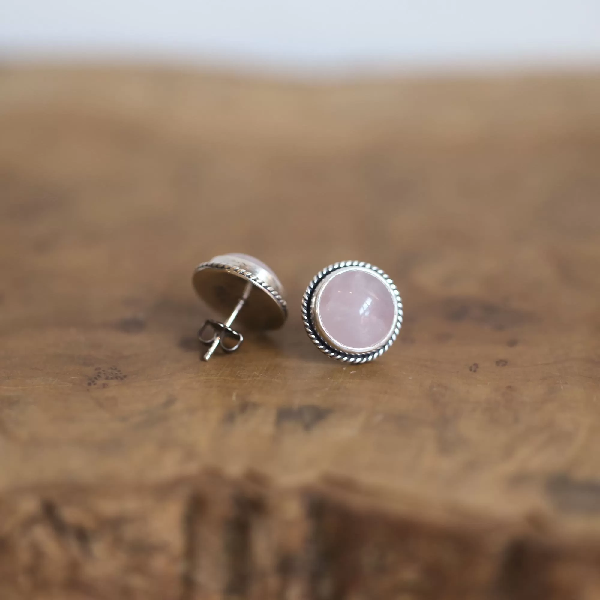 BIG Rose Quartz Traditional Posts - Sterling Silver Posts - Pink Rose Quartz Earrings