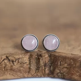 BIG Rose Quartz Traditional Posts - Sterling Silver Posts - Pink Rose Quartz Earrings