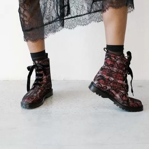 'Billie' vegan combat boots by Zette Shoes - tartan lace