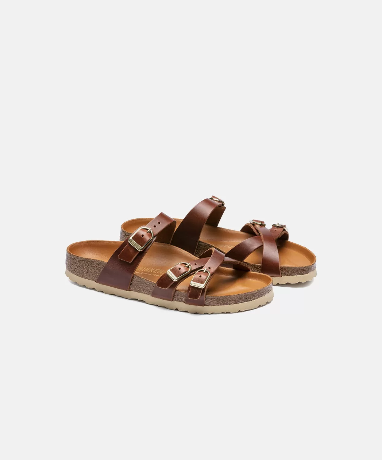 Birkenstock Franca Big Buckle Oiled Leather Sandals Brown