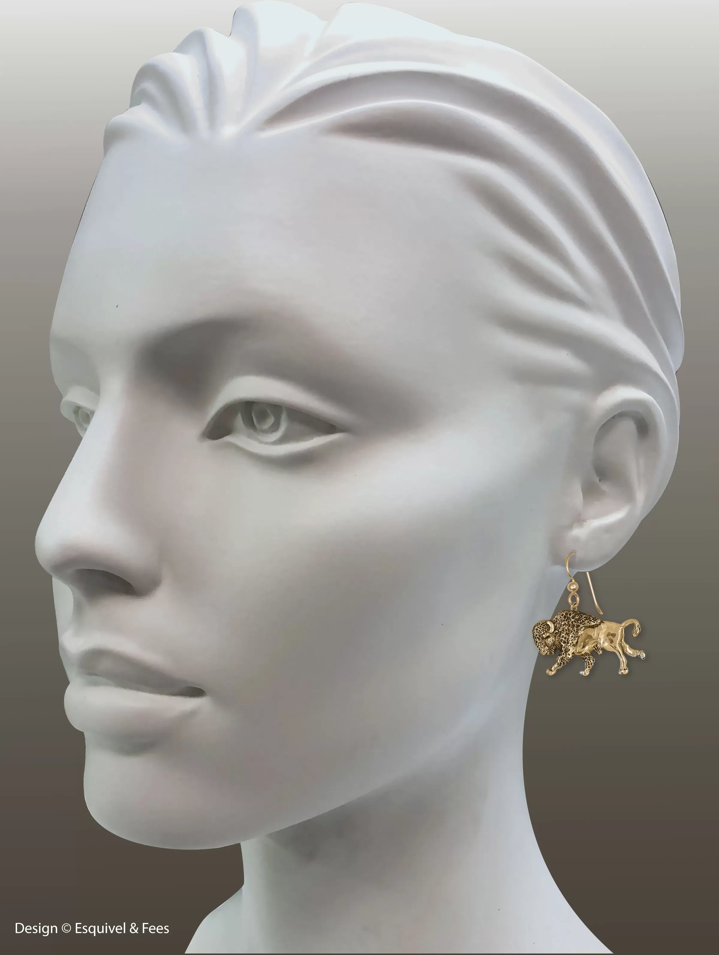 Bison Earrings 14k Yellow Gold Handmade Buffalo And Bison Jewelry  UBS1-EG