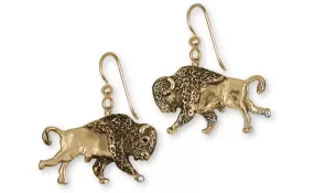 Bison Earrings 14k Yellow Gold Handmade Buffalo And Bison Jewelry  UBS1-EG