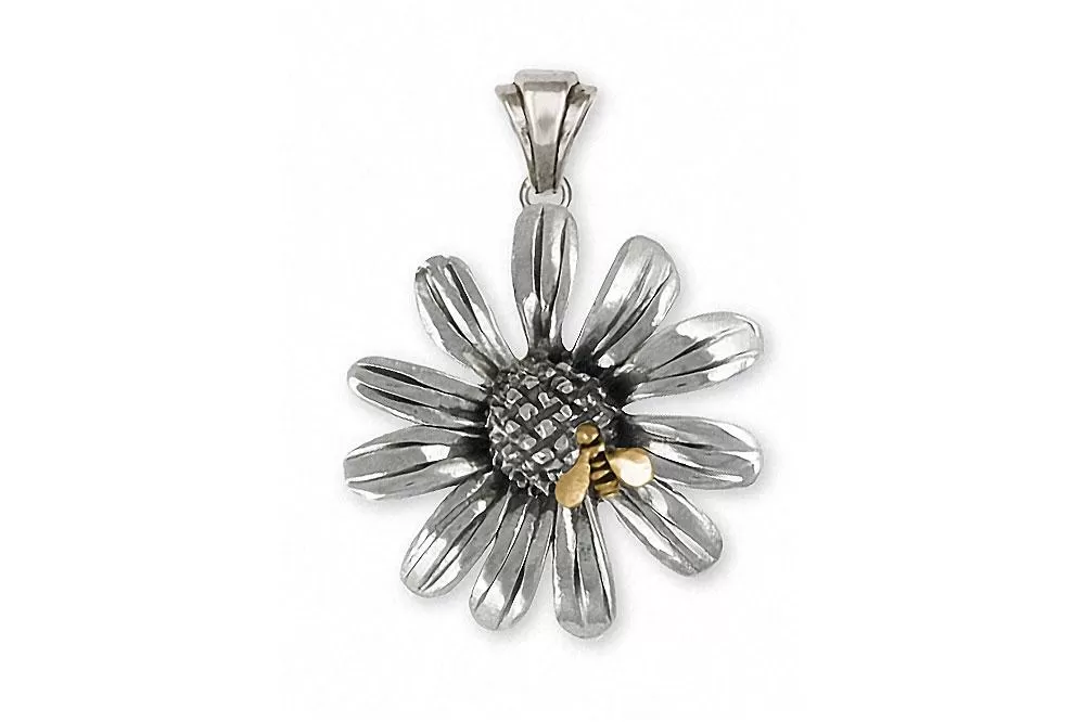 Black Eye Susan Pendant Jewelry Silver And 14k Gold Handmade Flower Pendant BES2-TNP