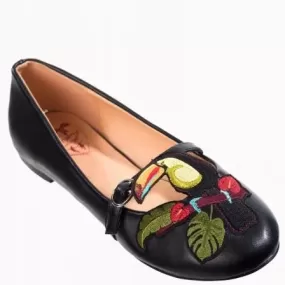 Black Toucan Bird Ballerina Pumps