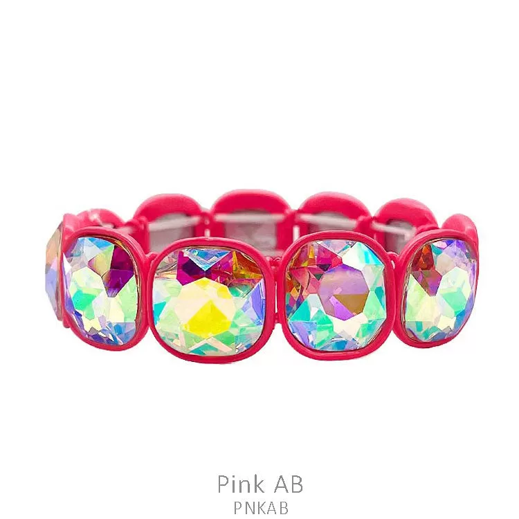 BLING AB RHINESTONE Neon Pink STRETCH BRACELET