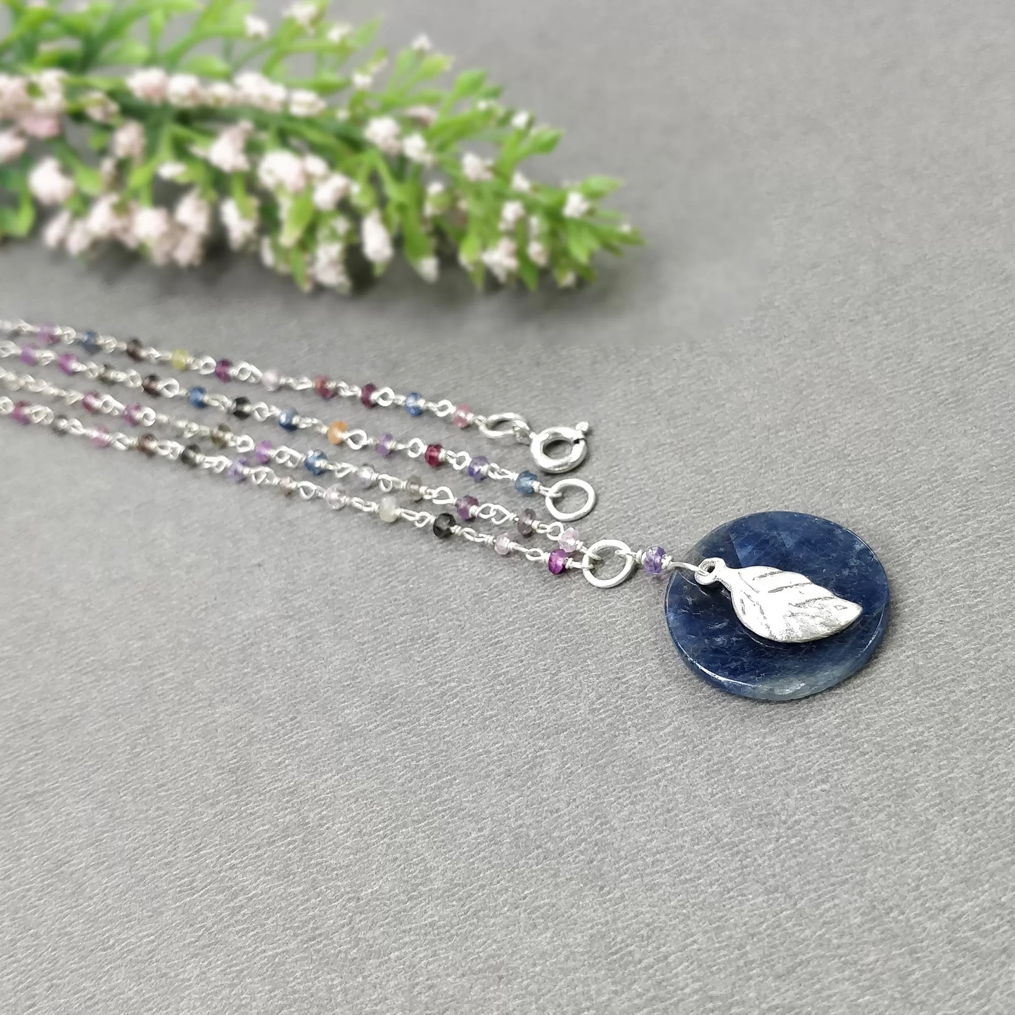 BLUE SAPPHIRE Gemstone Jewelry Set : 925 Sterling Silver Natural Untreated Sapphire 17" Beads Necklace Drop Dangle Earring Jewelry Set