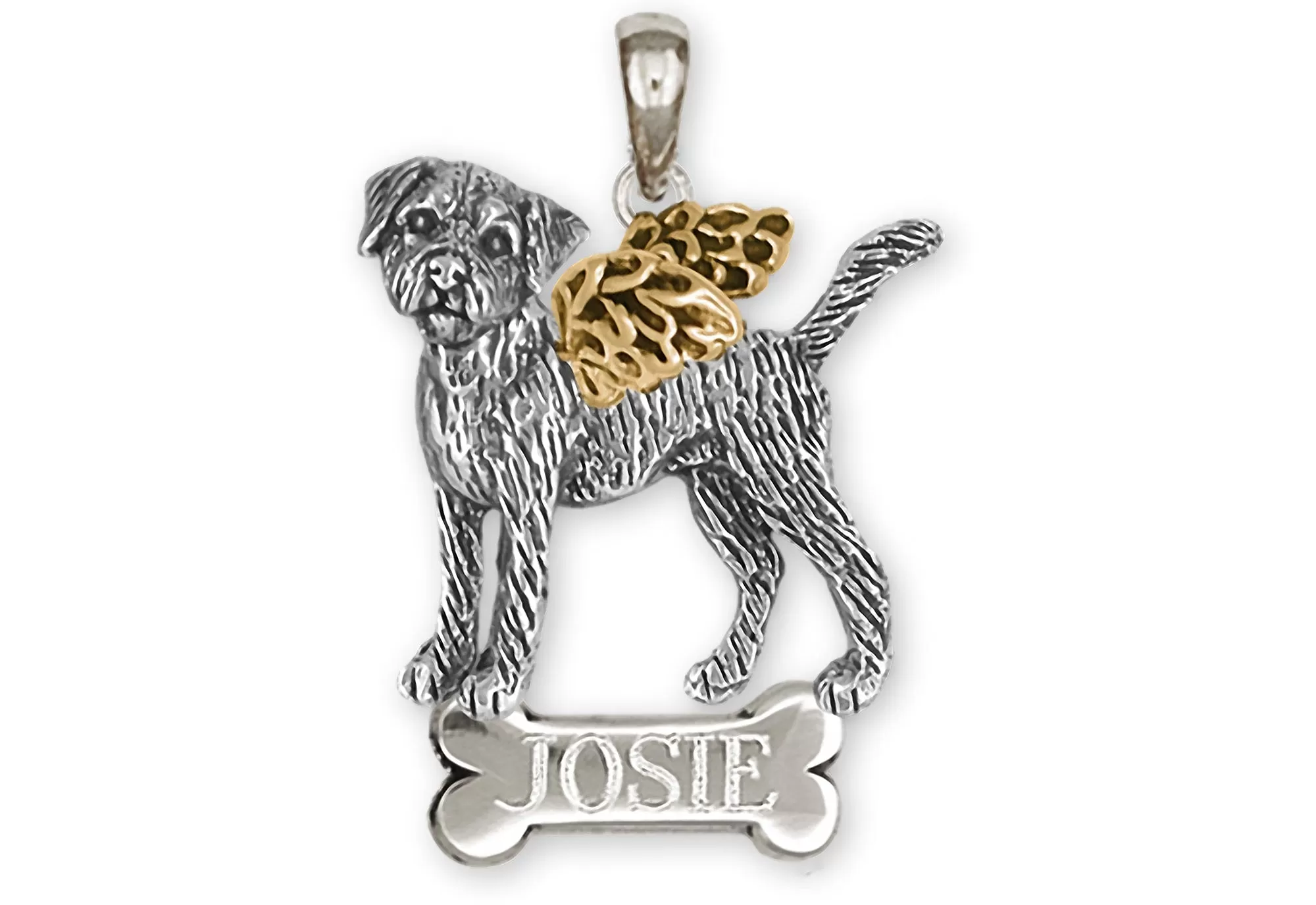 Border Terrier Angel Jewelry Silver And 14k Gold Handmade Border Terrier Pendant  BDT1-TNANP