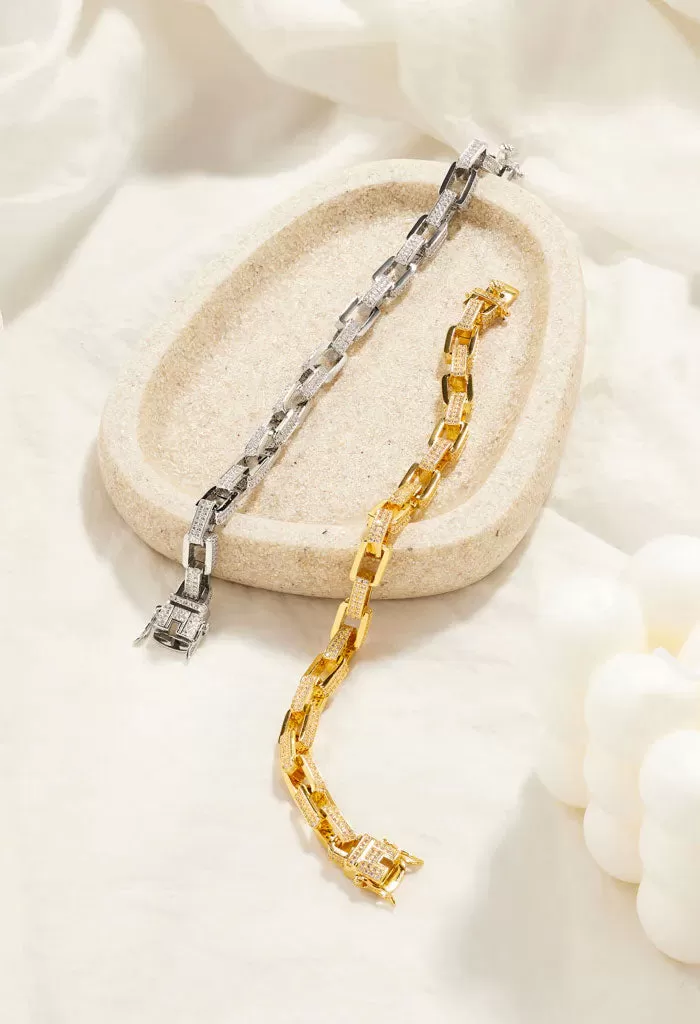 Boxy Pave Chain Bracelet-Silver